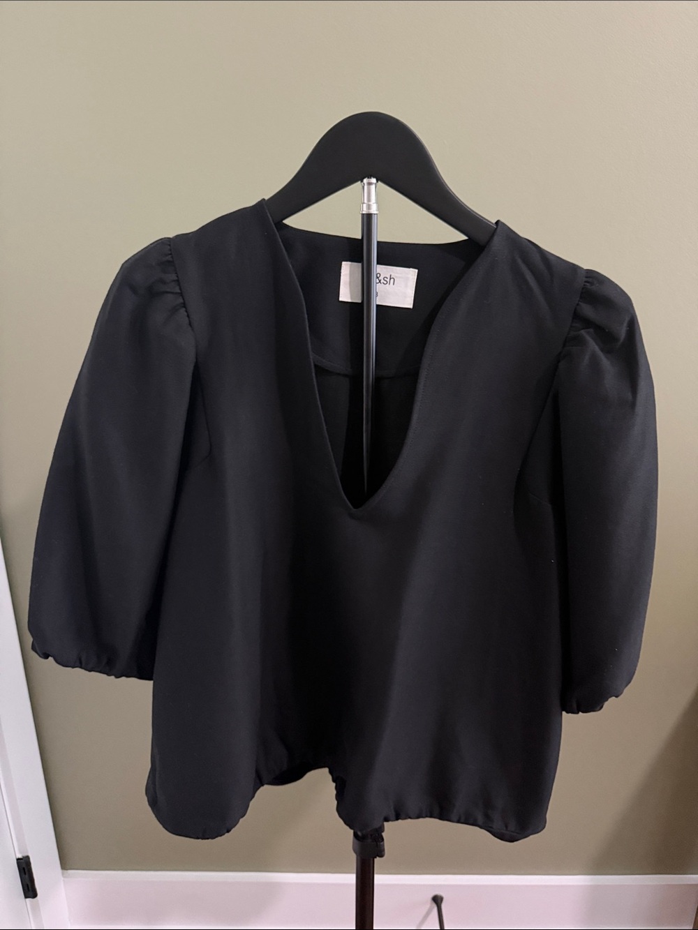 Ba&sh Black Puff-Sleeve V-Neck Women's Top